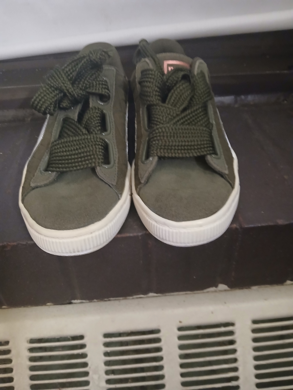 Puma Olive Green Low-Top Sneakers with White Soles